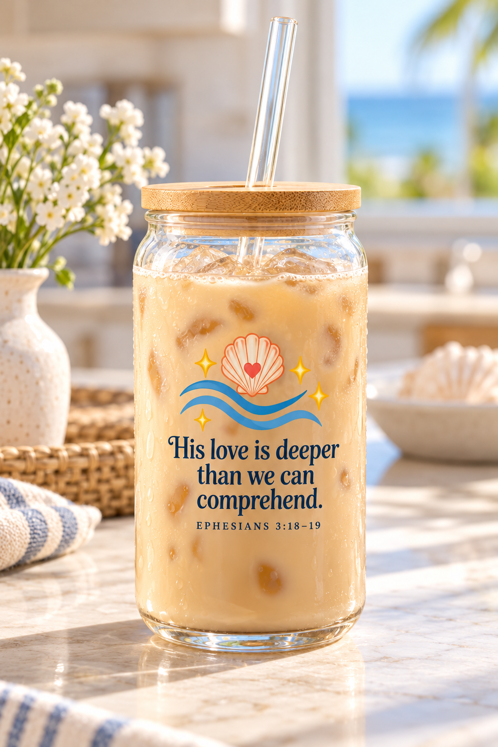 Sea, How He Loves Us | Coastal Faith Glass Sipper · 16 oz