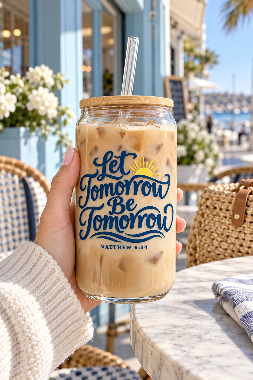 Let Tomorrow Be Tomorrow | Coastal Faith Glass Sipper · 16 oz