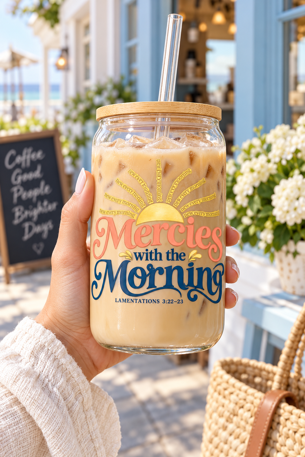 Mercies with the Morning | Coastal Faith Glass Sipper · 16 oz