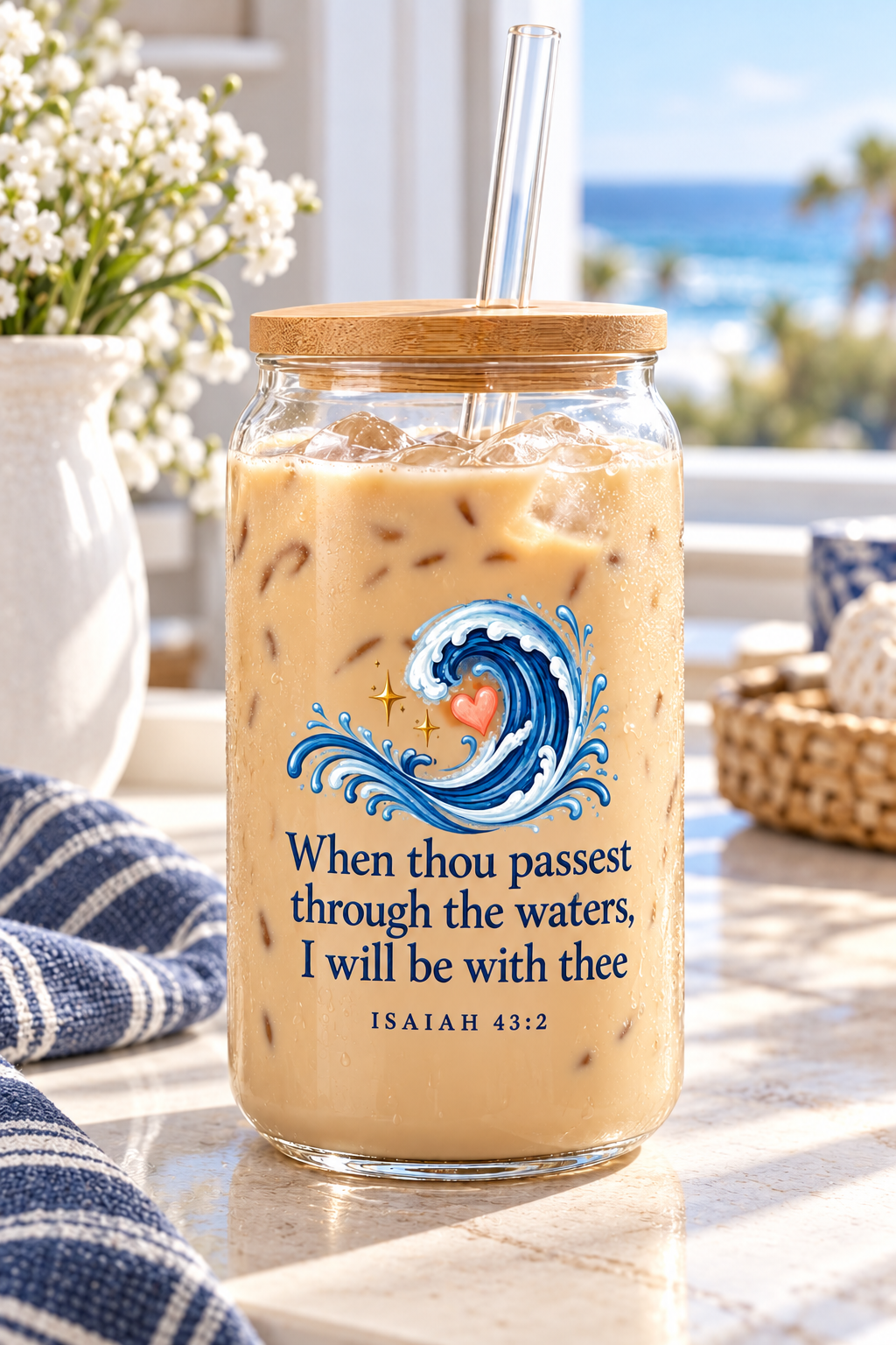 Held Through Every Tide | Coastal Faith Glass Sipper · 16 oz