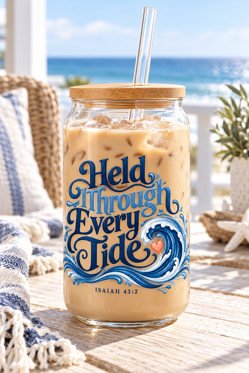 Held Through Every Tide | Coastal Faith Glass Sipper · 16 oz