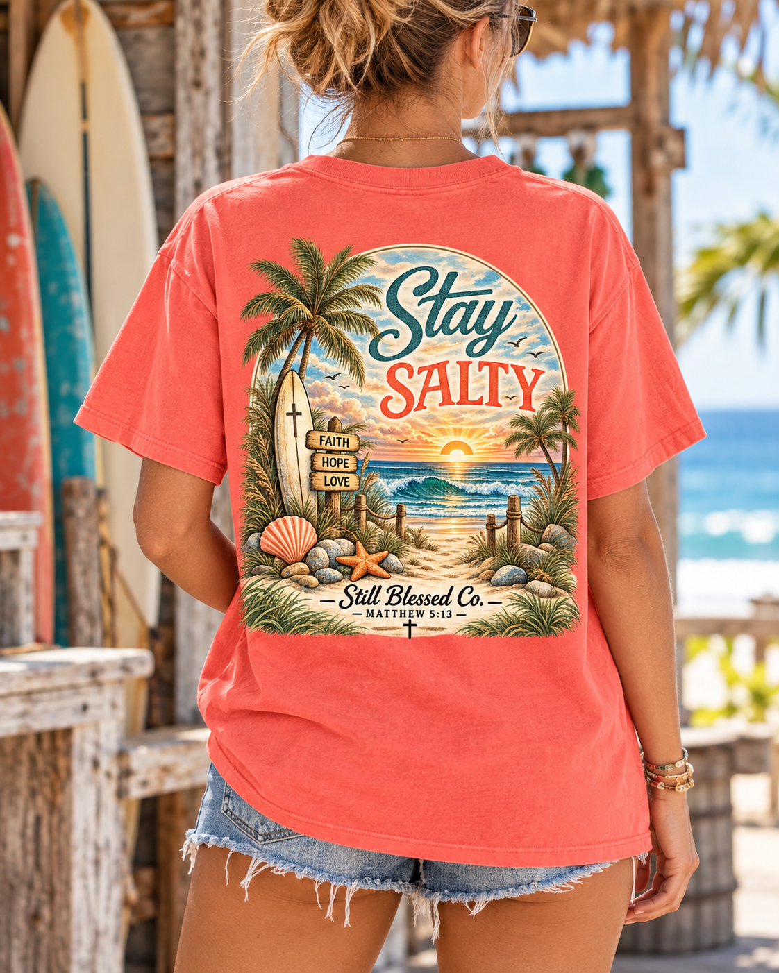 Stay Salty Comfort Colors® T-Shirt | Coastal Christian Beach Tee | Matthew 5:13–16 | Faith-Based Summer Shirt | Still Blessed Co.