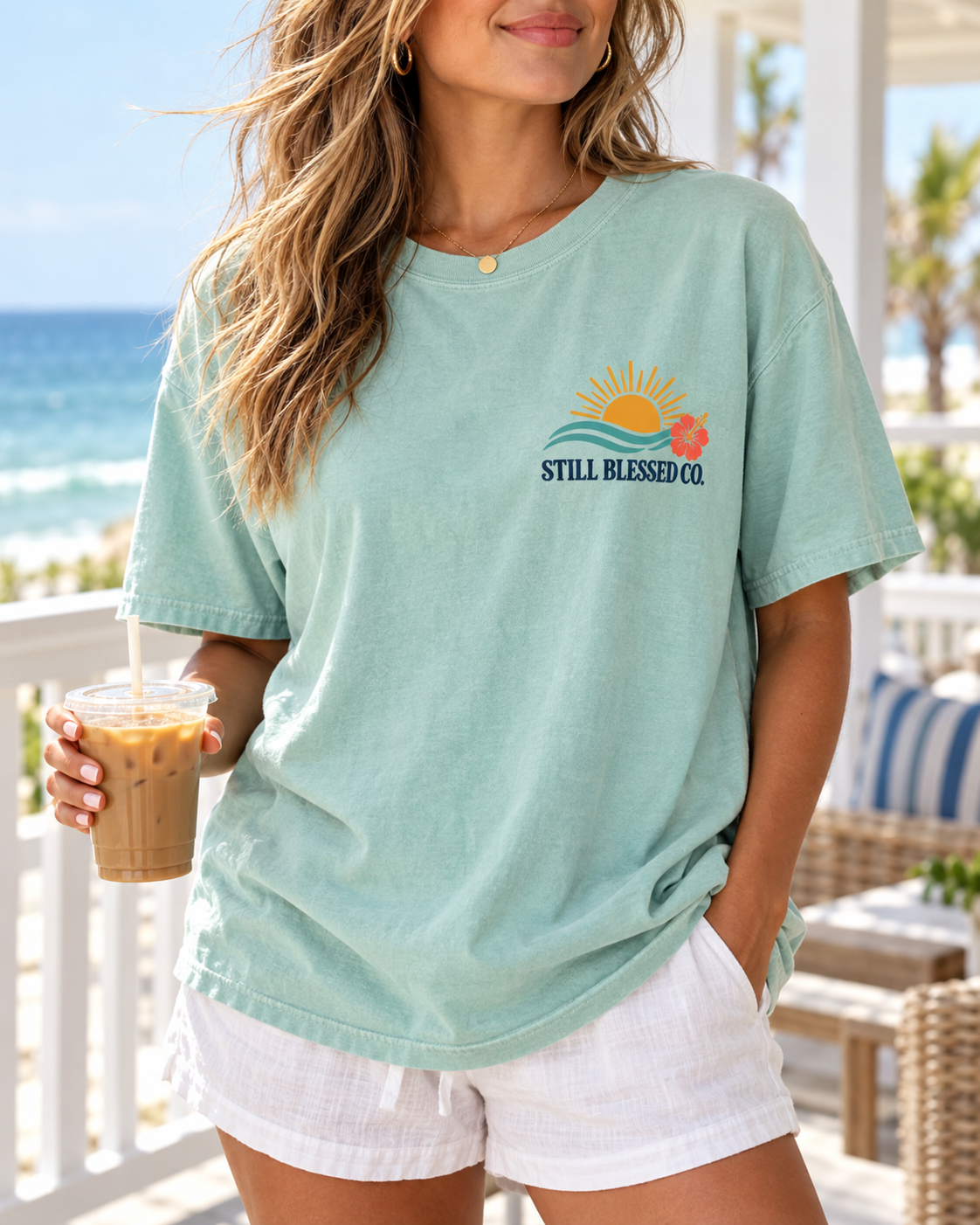 Mercy Rises With the Son Christian T-Shirt | Coastal Faith Comfort Colors Tee | Sunrise Beach Shirt for Women | Still Blessed Co.