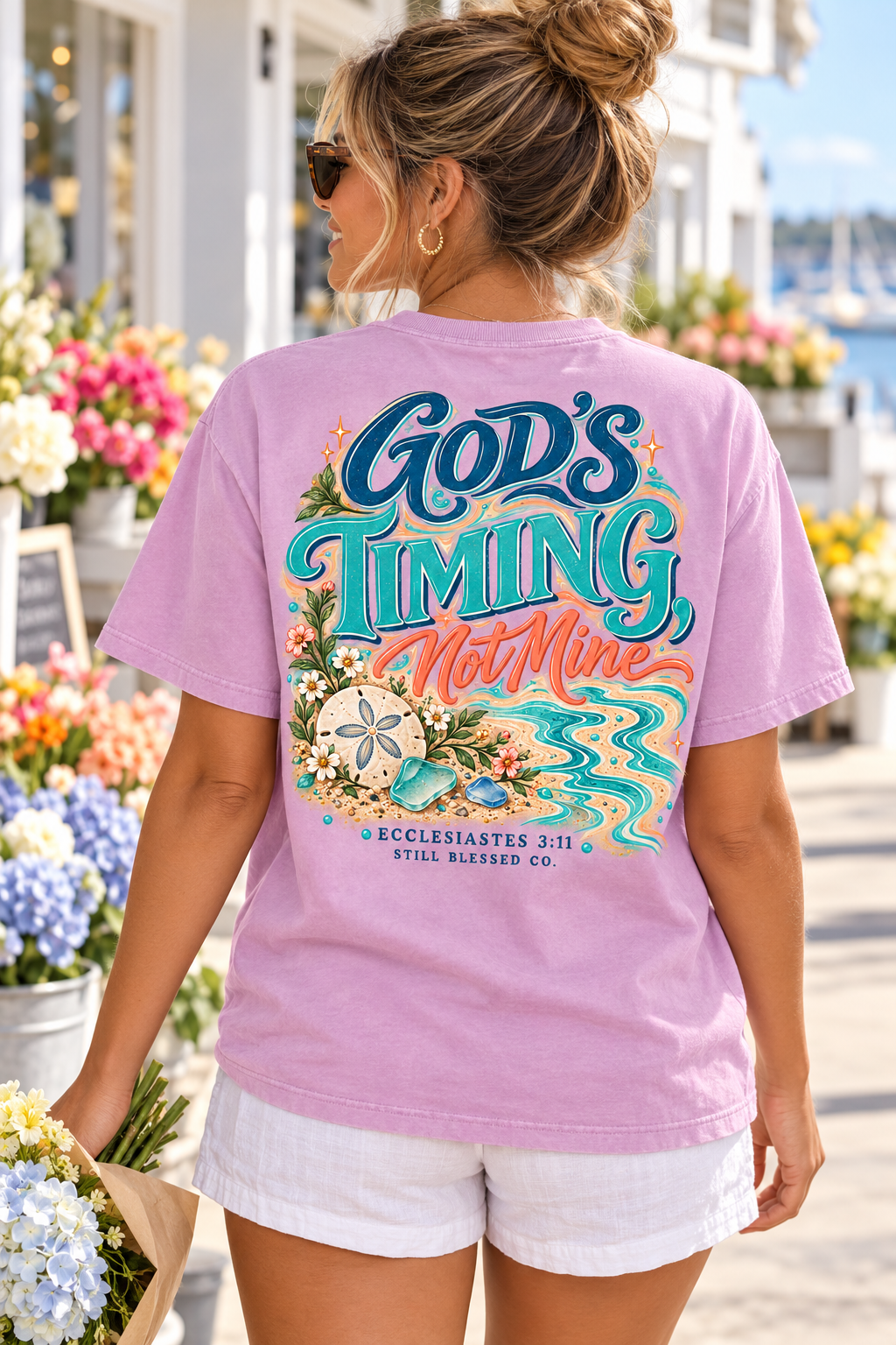 God's Timing, Not Mine Comfort Colors® T-Shirt | Christian Coastal Shirt | Faith-Based Beach Tee | Ecclesiastes 3:11 | Still Blessed Co.