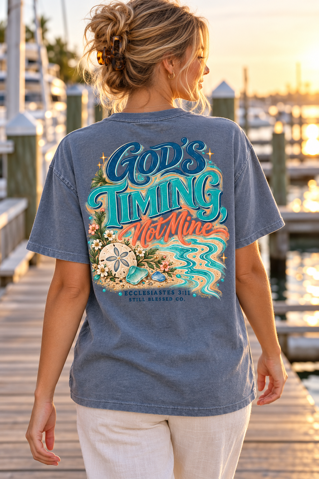God's Timing, Not Mine Comfort Colors® T-Shirt | Christian Coastal Shirt | Faith-Based Beach Tee | Ecclesiastes 3:11 | Still Blessed Co.