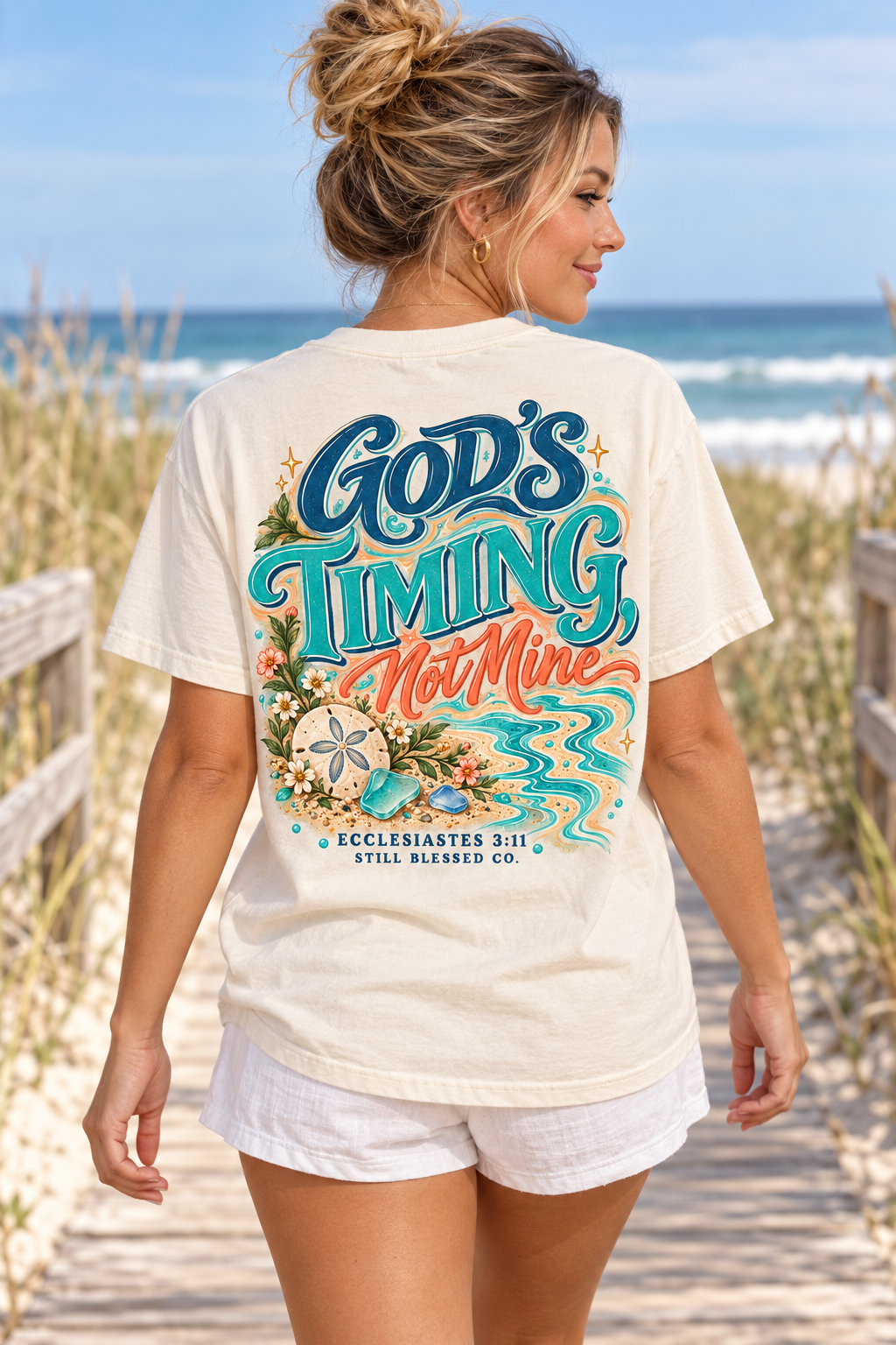 God's Timing, Not Mine Comfort Colors® T-Shirt | Christian Coastal Shirt | Faith-Based Beach Tee | Ecclesiastes 3:11 | Still Blessed Co.