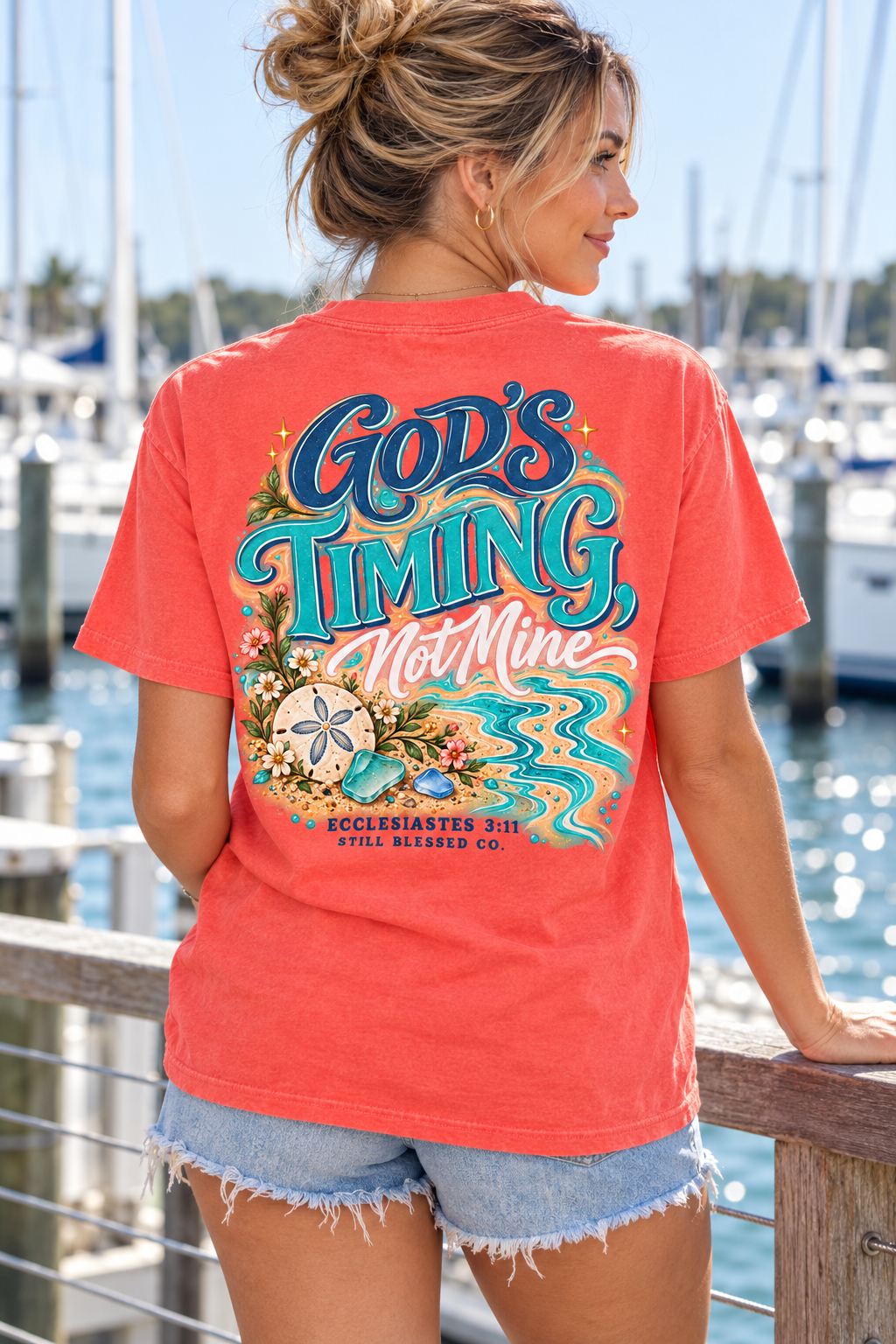 God's Timing, Not Mine Comfort Colors® T-Shirt | Christian Coastal Shirt | Faith-Based Beach Tee | Ecclesiastes 3:11 | Still Blessed Co.