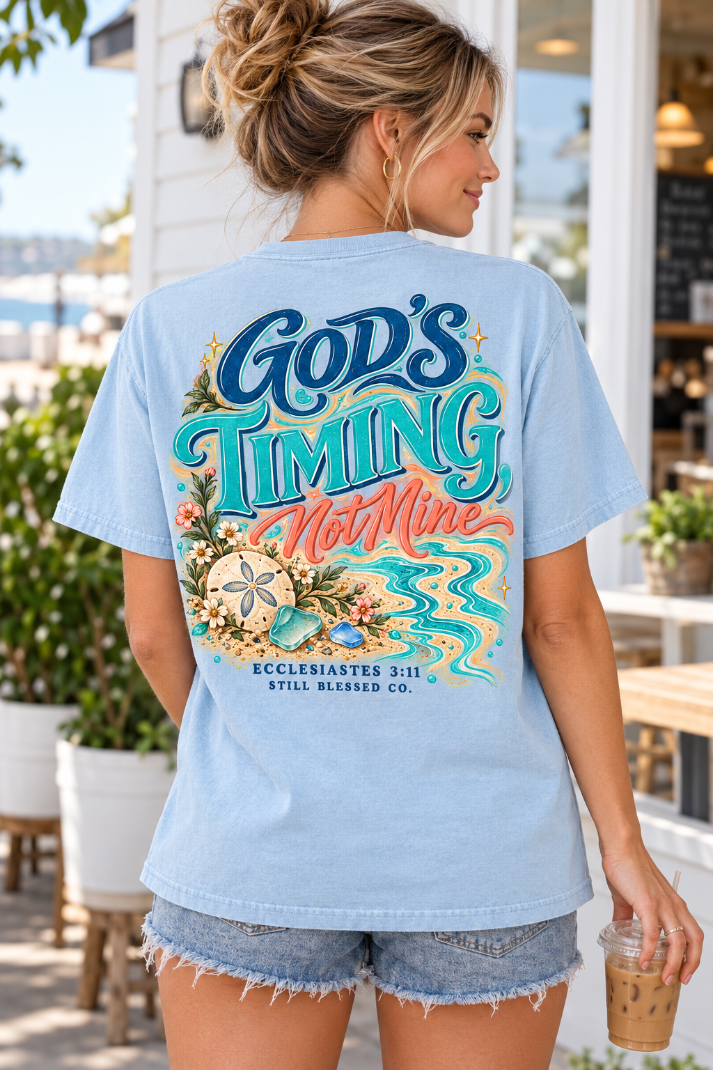 God's Timing, Not Mine Comfort Colors® T-Shirt | Christian Coastal Shirt | Faith-Based Beach Tee | Ecclesiastes 3:11 | Still Blessed Co.