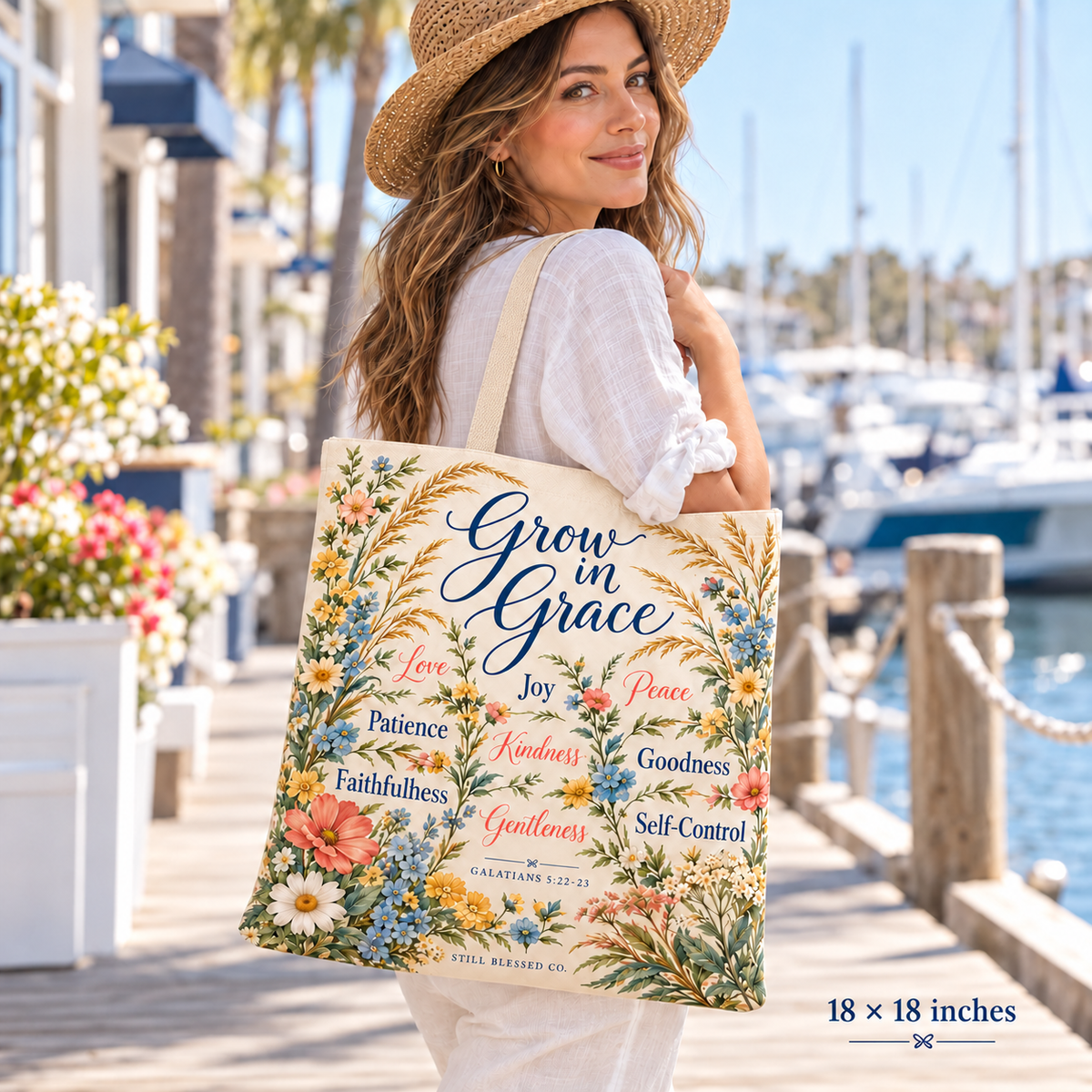 Proverbs Garden™ Double-Sided Botanical Tote Bag | Cottage Garden Floral Canvas Bag | Christian Gift for Women | Faith-Inspired Market & Bible Study Tote