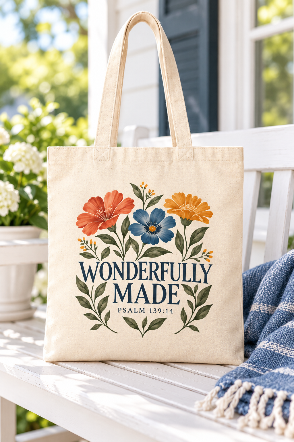 Wonderfully Made Floral Scripture Tote | Psalm 139:14