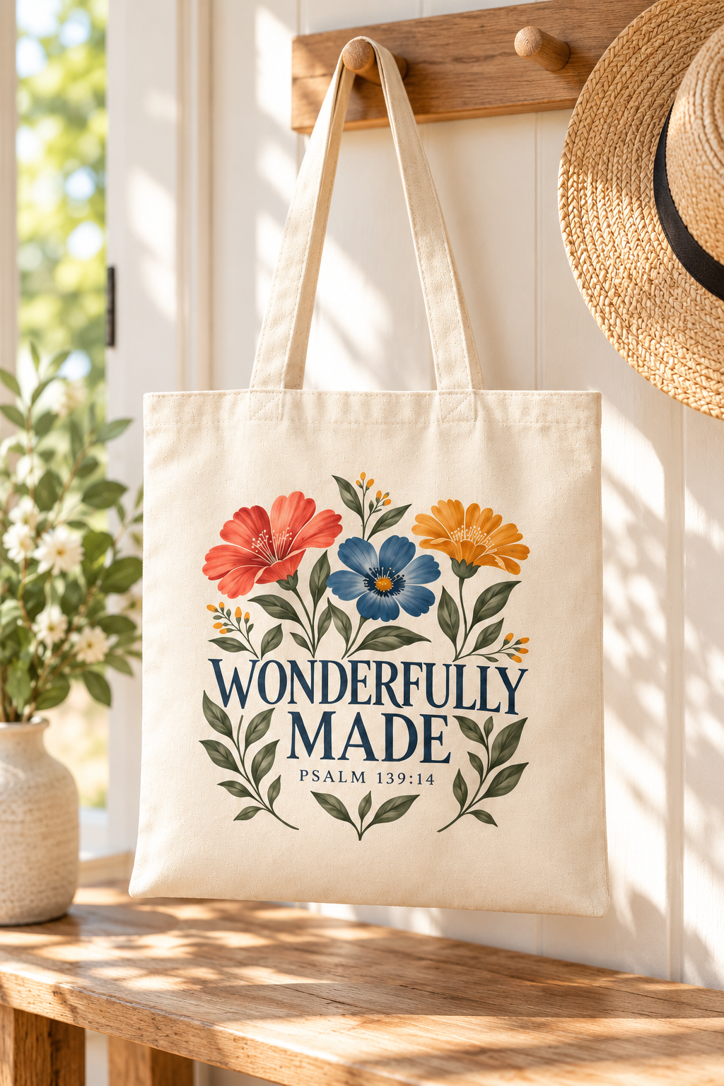Wonderfully Made Floral Scripture Tote | Psalm 139:14