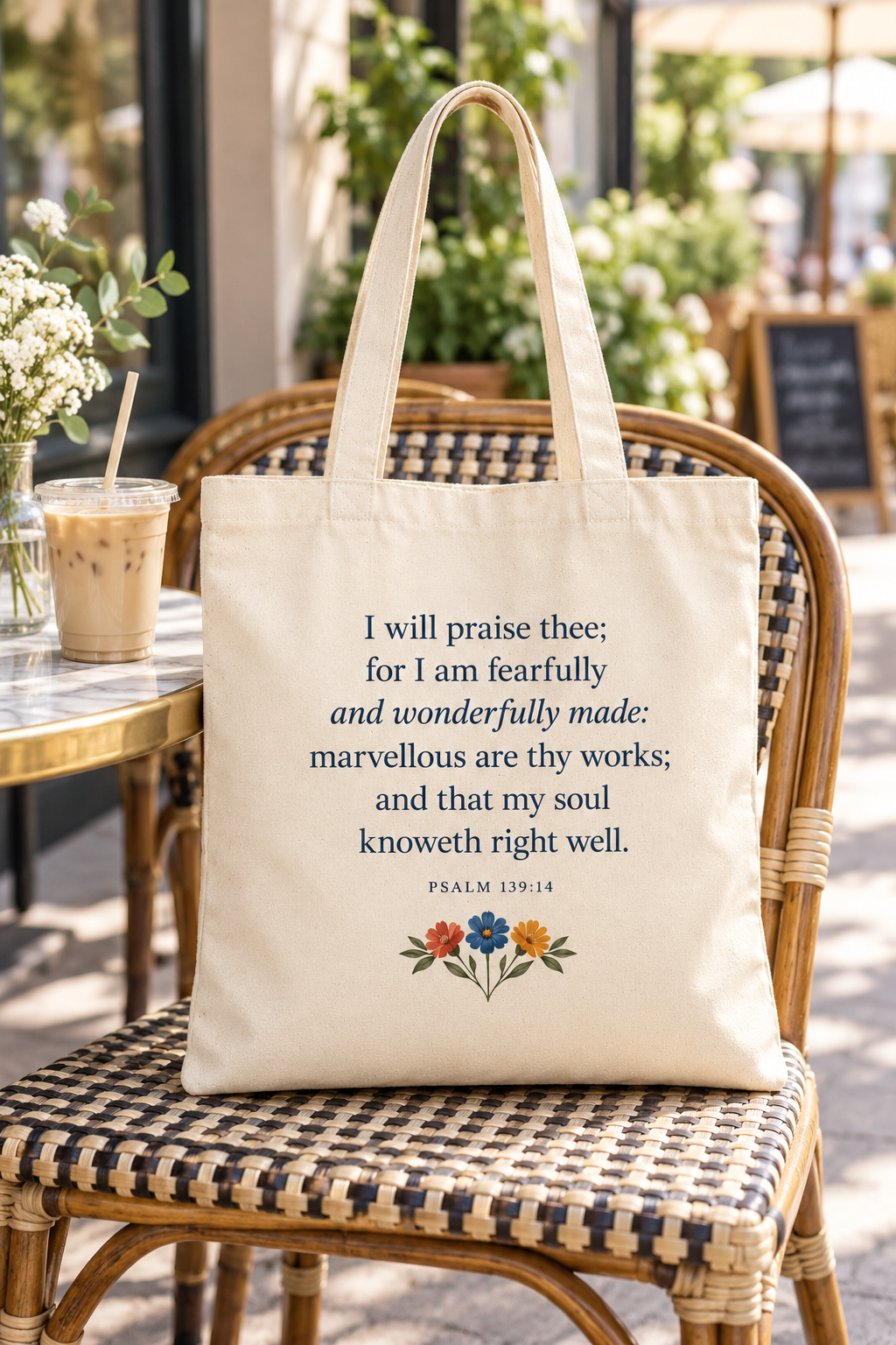 Wonderfully Made Floral Scripture Tote | Psalm 139:14