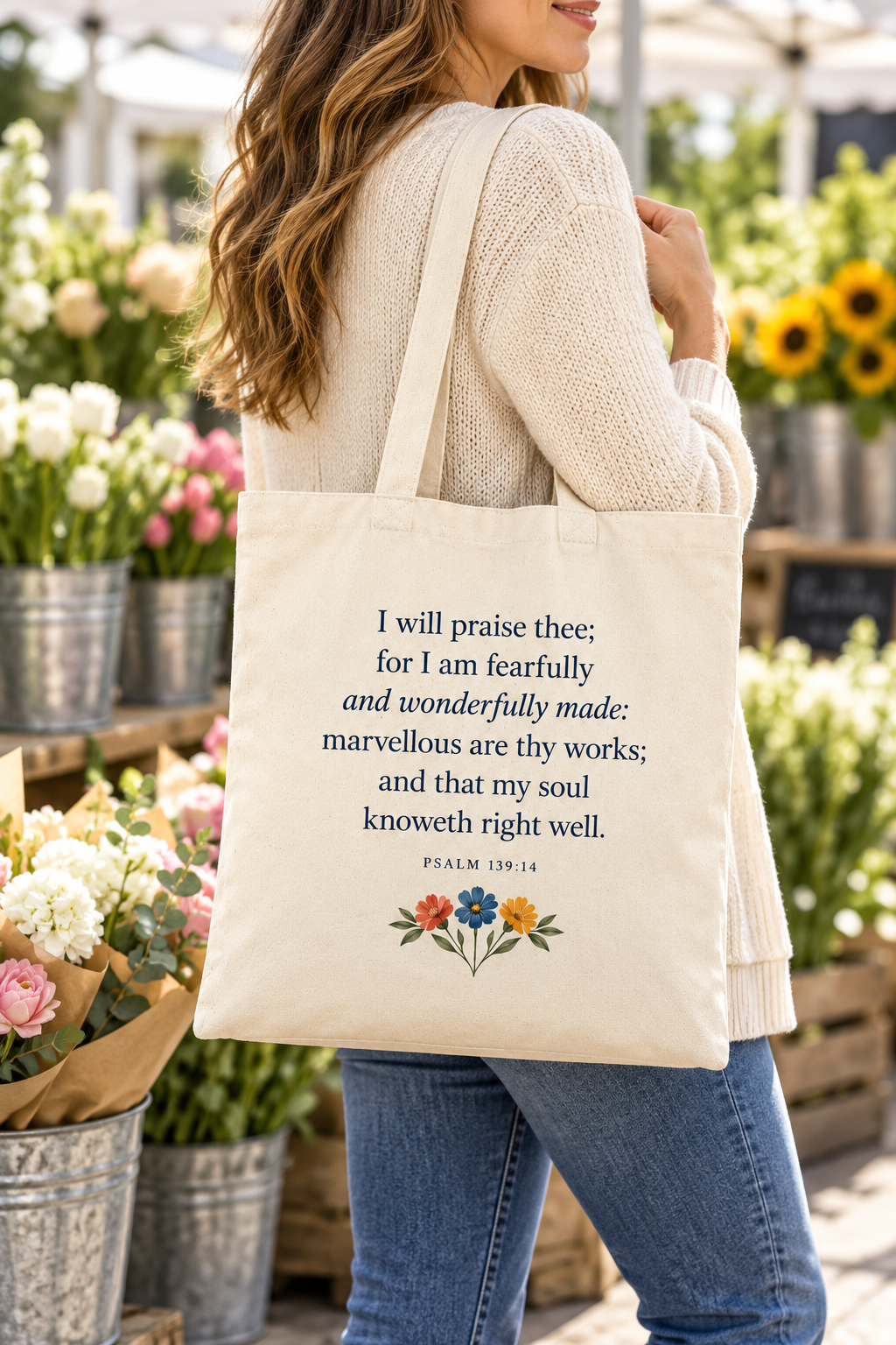 Wonderfully Made Floral Scripture Tote | Psalm 139:14