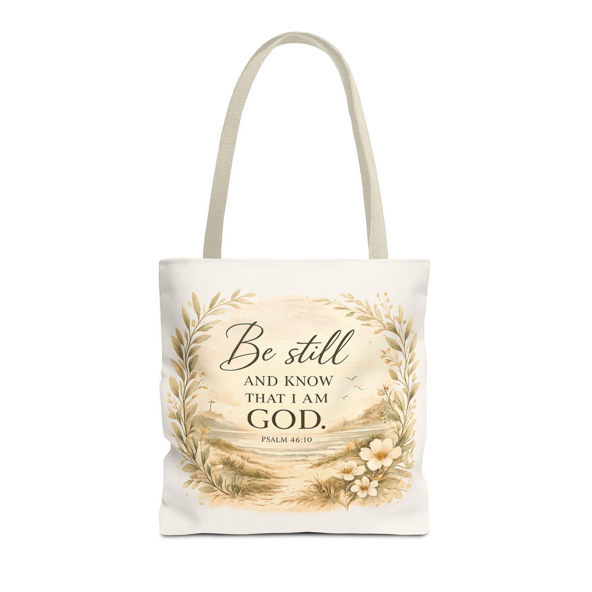Be Still & Know™ Double-Sided Coastal Tote Bag | Psalm 46:10 Christian Canvas Tote | Beach Path Watercolor Bag | Boutique Gift for Women