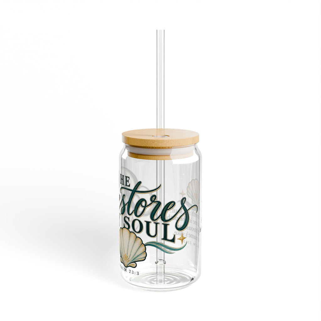 He Restores My Soul | Coastal Faith Glass Sipper · 16 oz