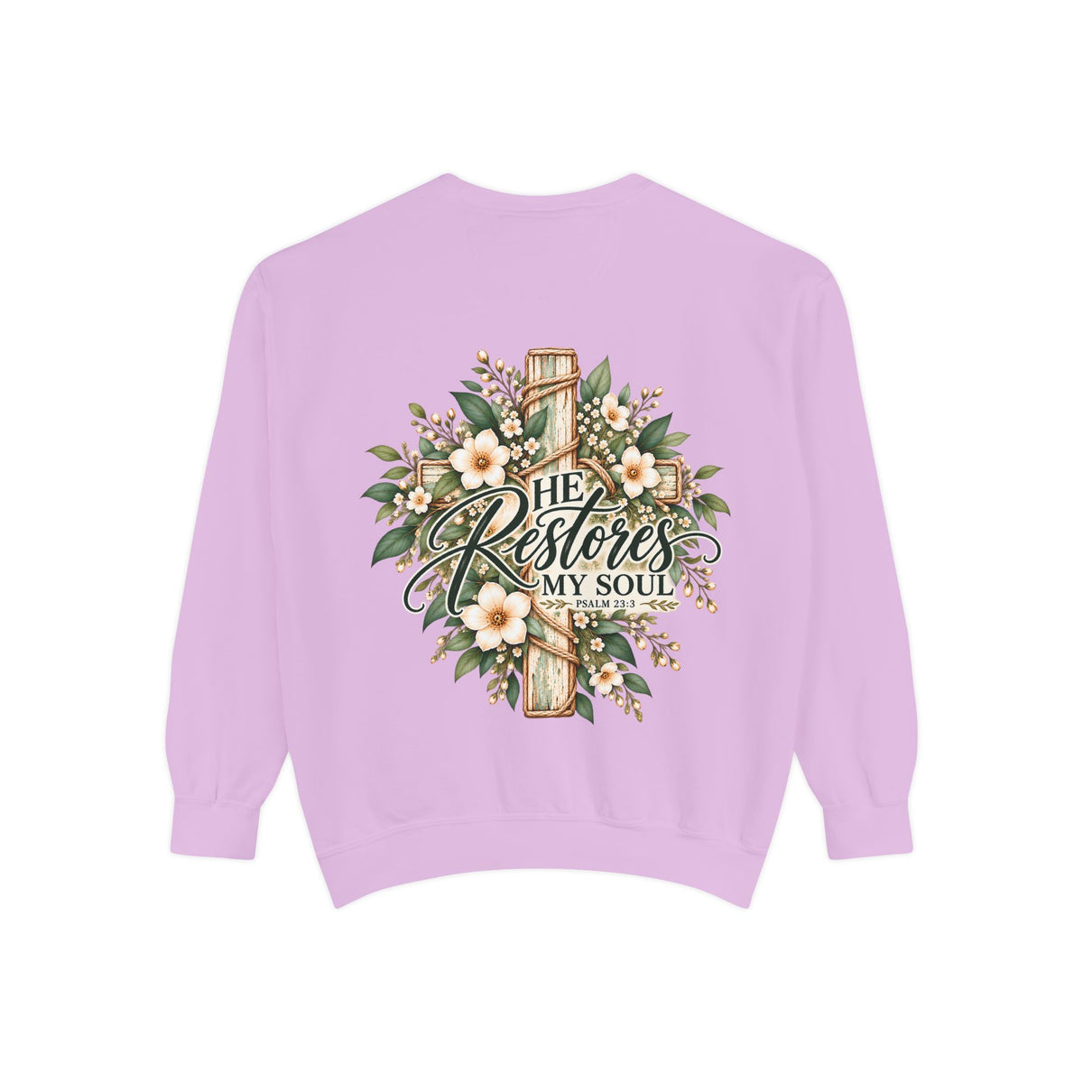 He Restores My Soul Sweatshirt | Psalm 23:3 Christian Crewneck | Botanical Faith Sweatshirt | Christian Gift for Women