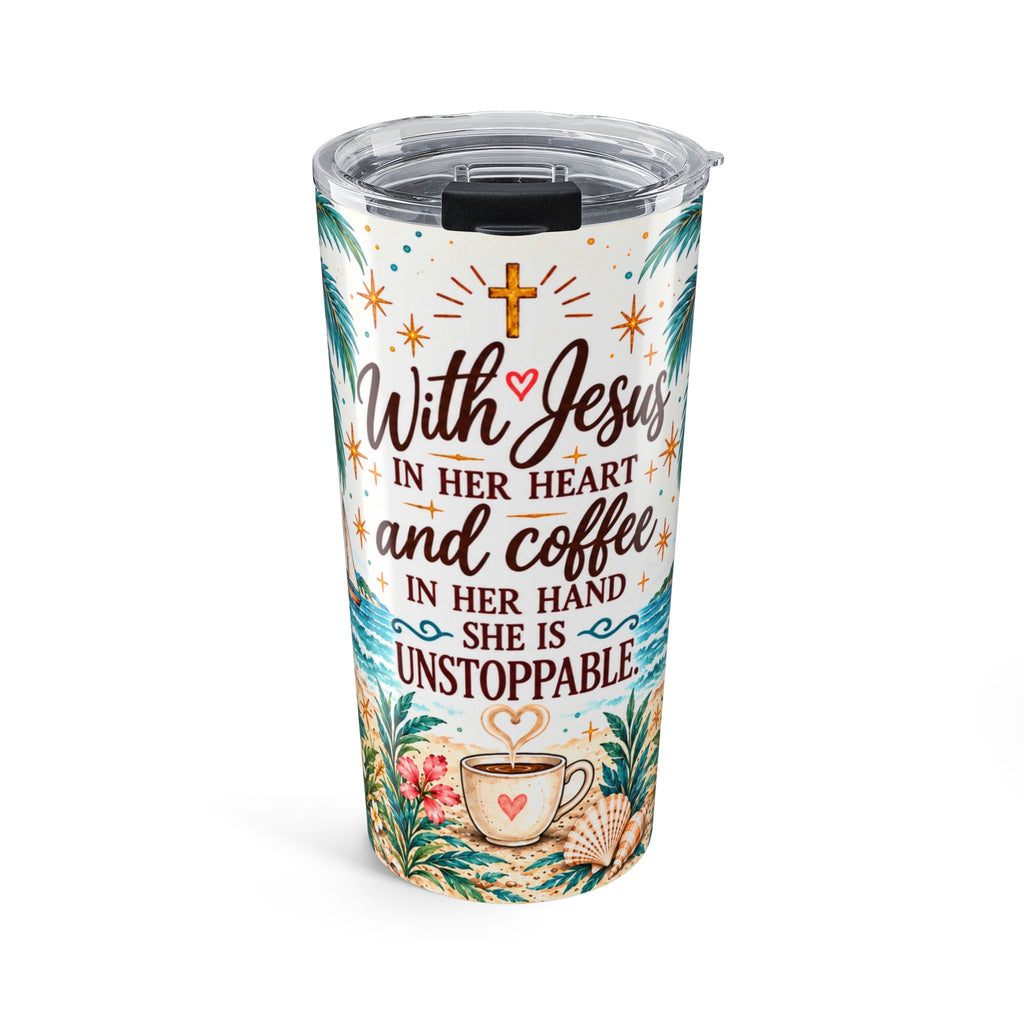 With Jesus, She Is Unstoppable 20 oz Coastal Tumbler