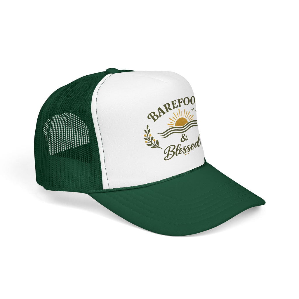 Barefoot & Blessed™ Coastal Christian Trucker Hat | Women's Boutique Beach Snapback | Faith Lifestyle Hat | Still Blessed Co.