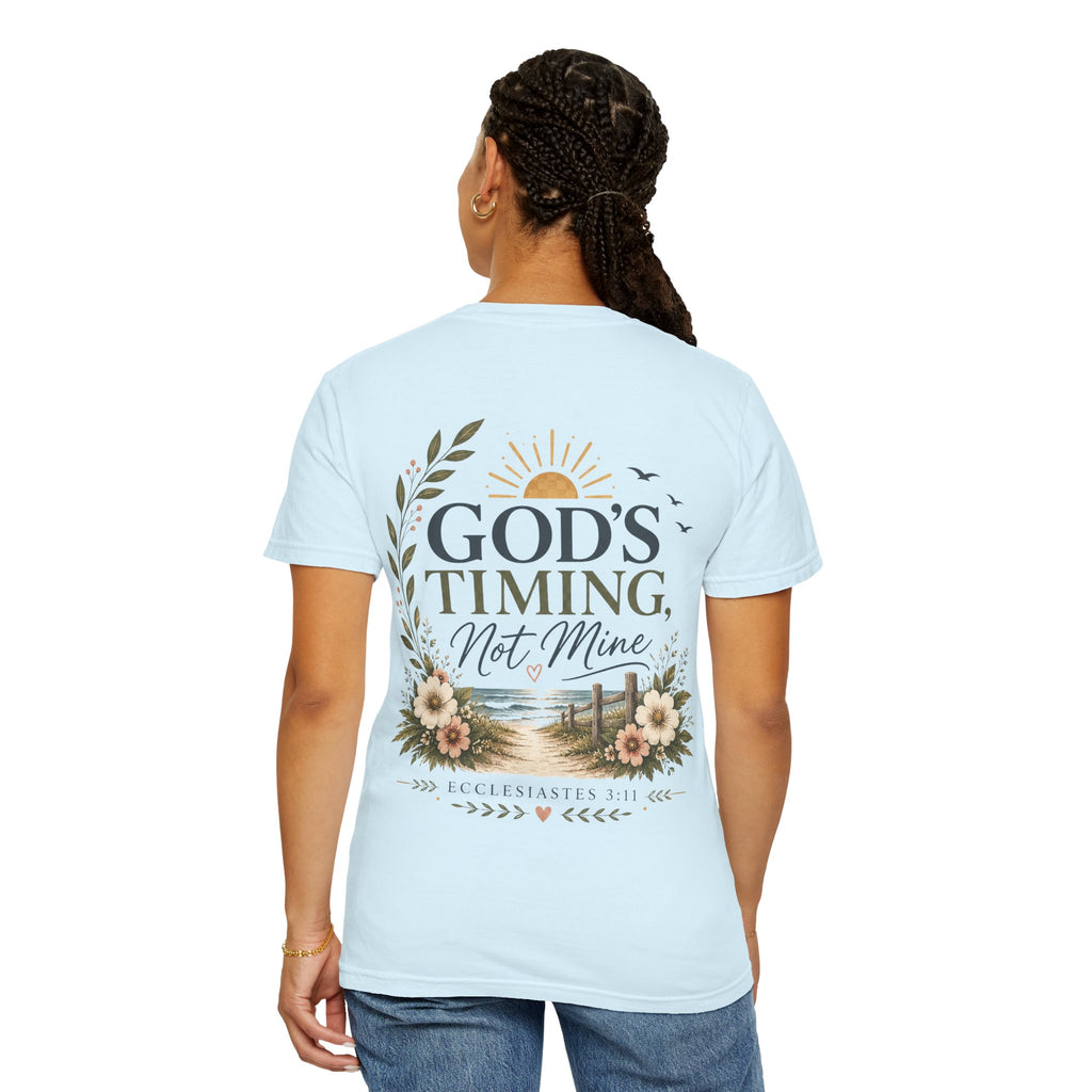God's Timing, Not Mine Comfort Colors® T-Shirt | Christian Coastal Shirt | Faith-Based Beach Tee | Ecclesiastes 3:11 | Still Blessed Co.