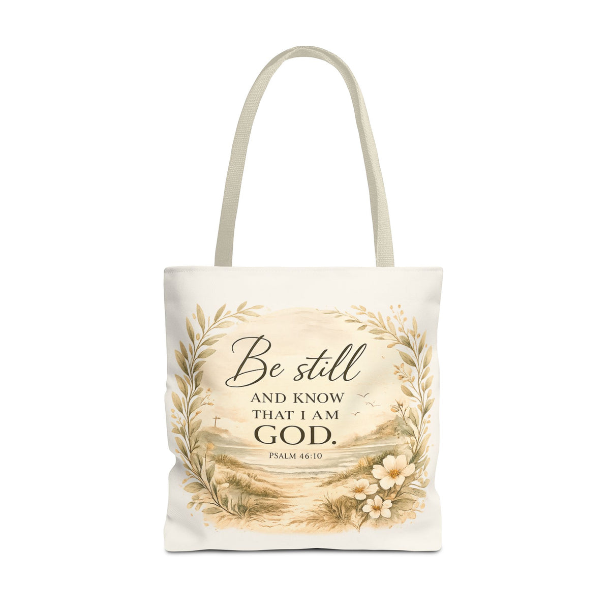 Be Still & Know™ Double-Sided Coastal Tote Bag | Psalm 46:10 Christian Canvas Tote | Beach Path Watercolor Bag | Boutique Gift for Women