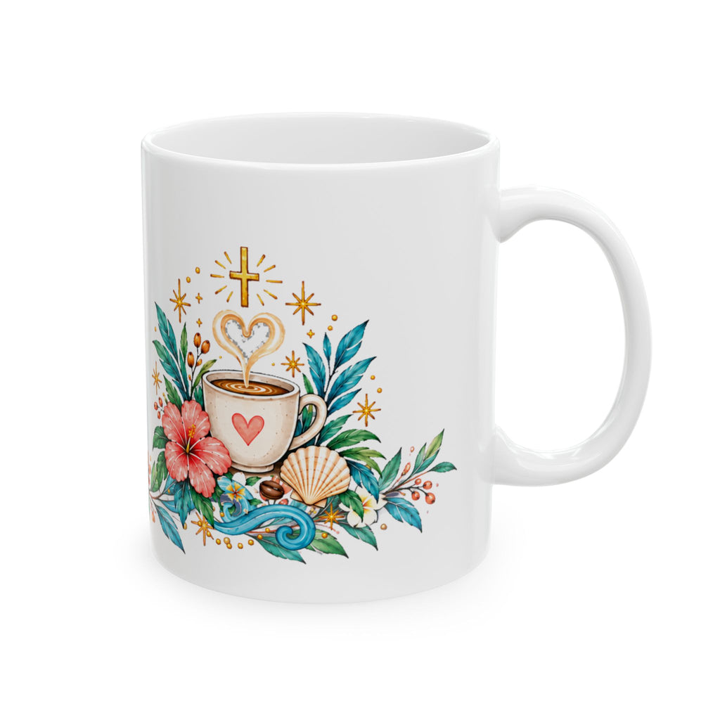 Inspirational Coffee Mug — "With Jesus in My Heart & Coffee in My Hand" Floral Ceramic Mug