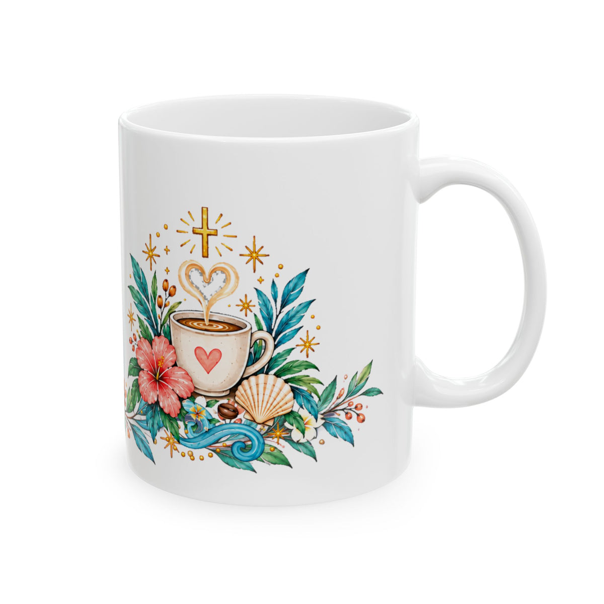 Inspirational Coffee Mug — "With Jesus in My Heart & Coffee in My Hand" Floral Ceramic Mug
