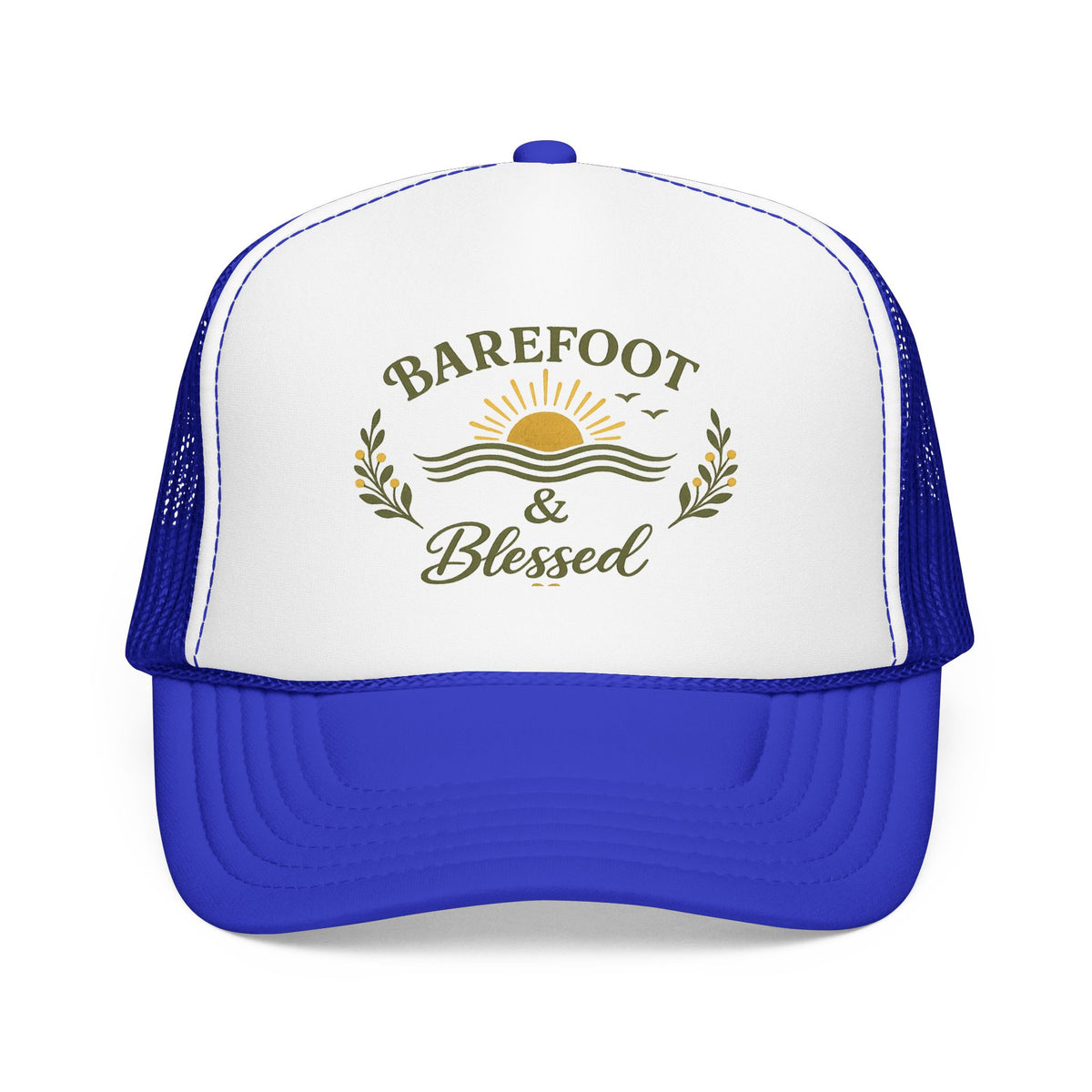 Barefoot & Blessed™ Coastal Christian Trucker Hat | Women's Boutique Beach Snapback | Faith Lifestyle Hat | Still Blessed Co.