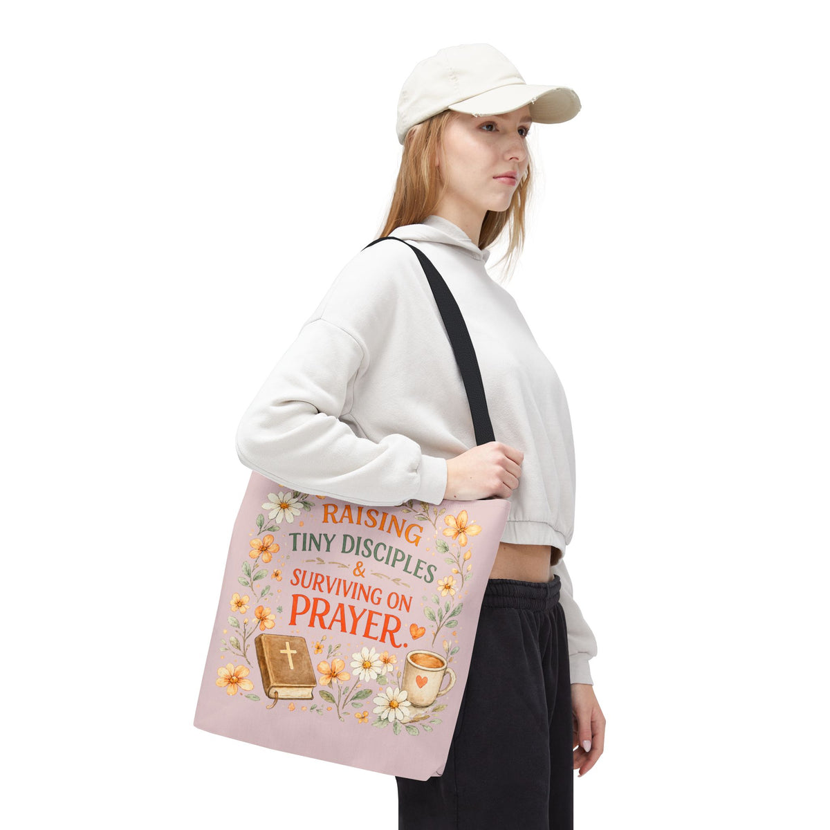Raising Tiny Disciples & Surviving on Prayer™ Double-Sided Christian Mama Tote Bag | Faith-Based Canvas Tote | Gift for Moms