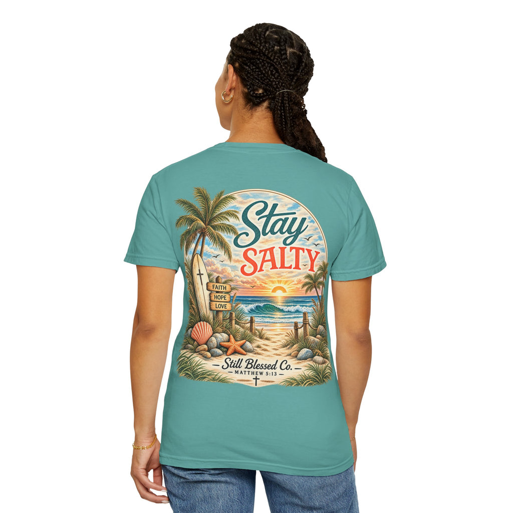 Stay Salty Comfort Colors® T-Shirt | Coastal Christian Beach Tee | Matthew 5:13–16 | Faith-Based Summer Shirt | Still Blessed Co.