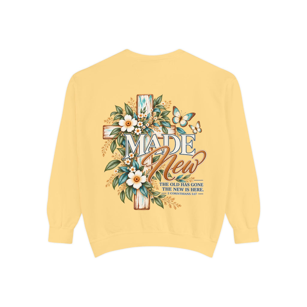 Made New | 2 Corinthians 5:17 Botanical Christian Crewneck