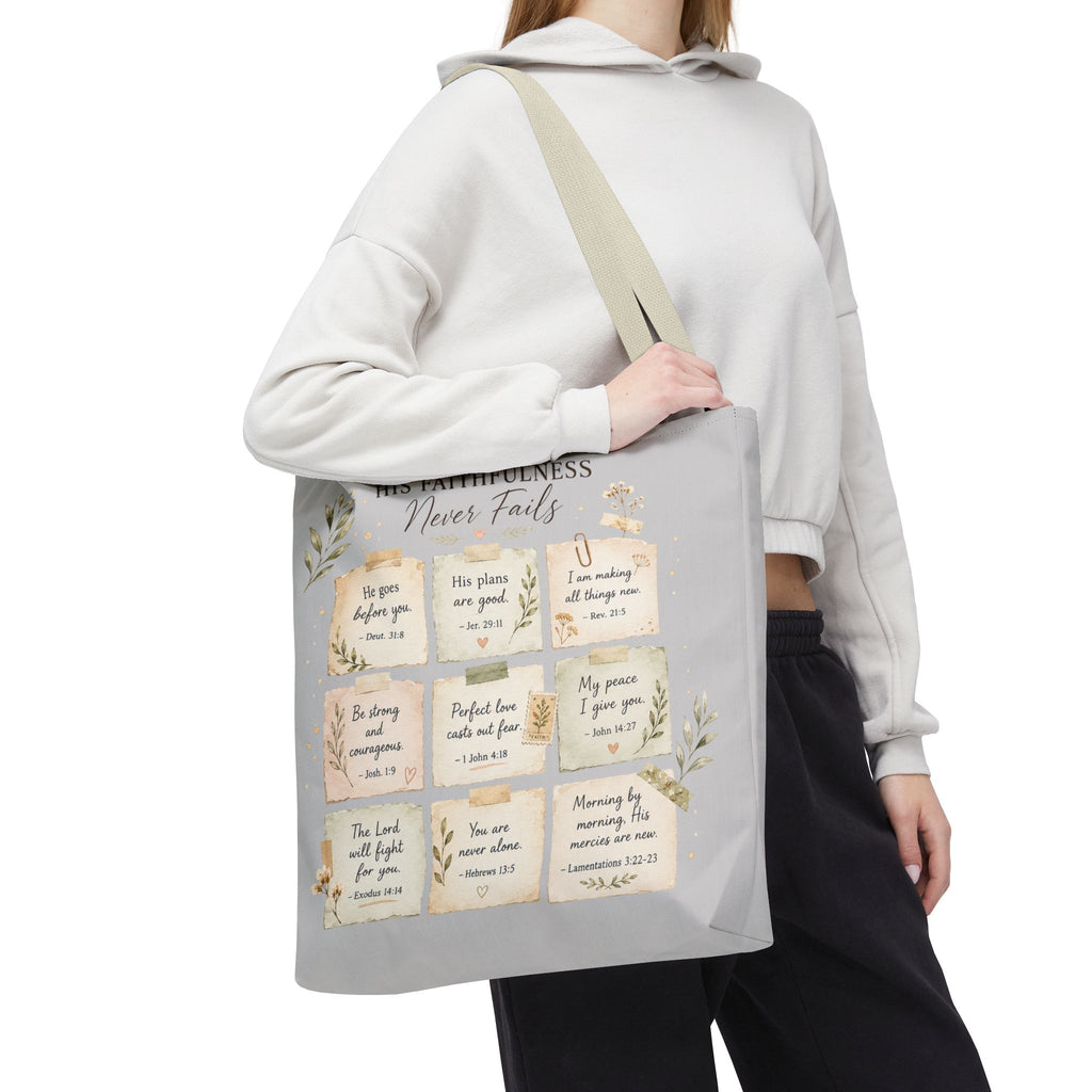 His Faithfulness Never Fails™ Double-Sided Christian Tote Bag | Scripture Promise Canvas Tote | Bible Study Bag | Faith Gift for Women