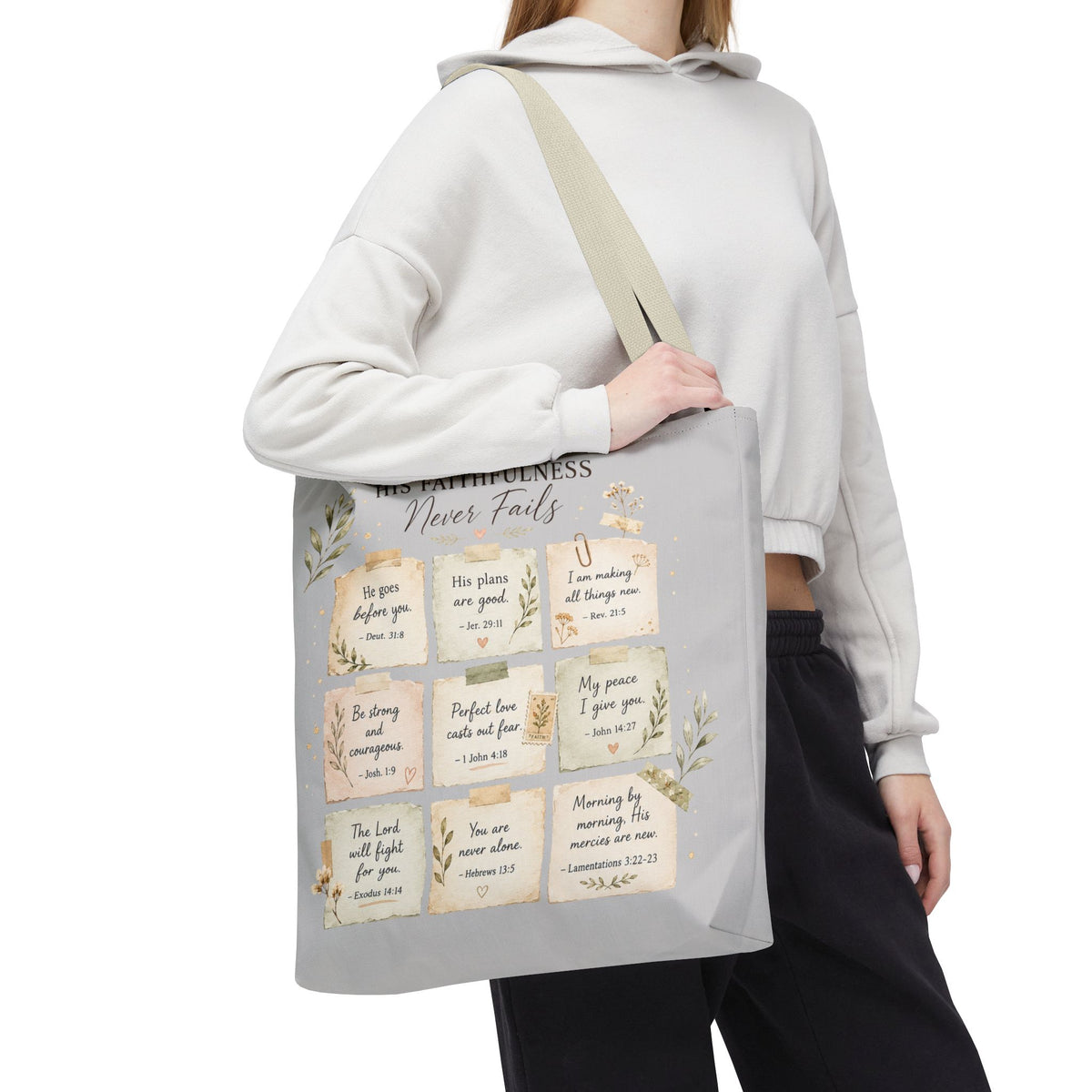 His Faithfulness Never Fails™ Double-Sided Christian Tote Bag | Scripture Promise Canvas Tote | Bible Study Bag | Faith Gift for Women