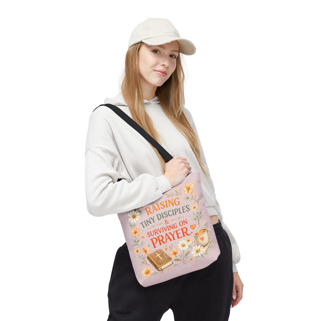 Raising Tiny Disciples & Surviving on Prayer™ Double-Sided Christian Mama Tote Bag | Faith-Based Canvas Tote | Gift for Moms