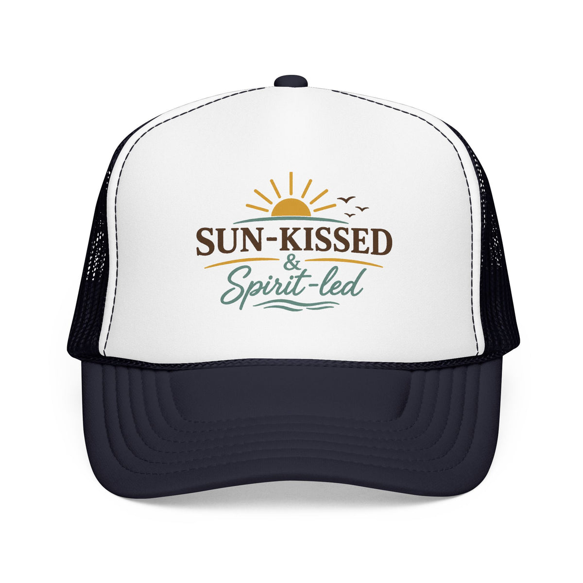 Sun-Kissed & Spirit-Led™ Coastal Christian Trucker Hat | Boutique Faith Snapback | Women's Beach Hat | Still Blessed Co.