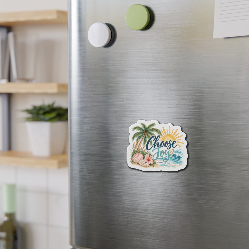Choose Joy Beach Magnet — Inspirational Faith Shells & Palm Tree Die-Cut Refrigerator Magnet