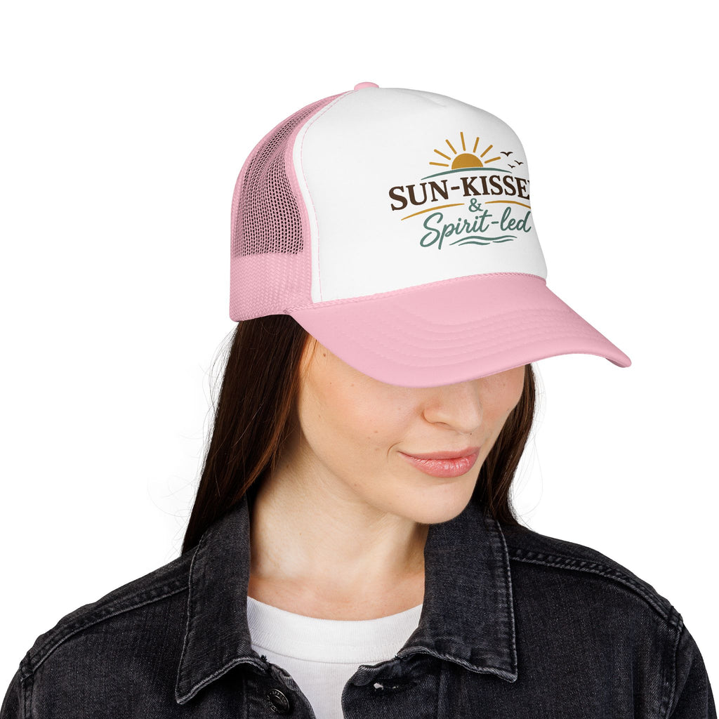 Sun-Kissed & Spirit-Led™ Coastal Christian Trucker Hat | Boutique Faith Snapback | Women's Beach Hat | Still Blessed Co.