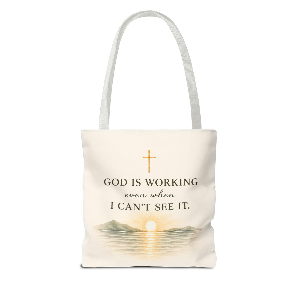 Prayed About It. Still Trusting.™ Double-Sided Faith Tote Bag | Minimalist Christian Canvas Tote | Coastal Watercolor Gift for Women