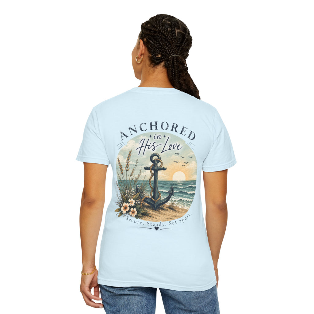 Anchored in His Love Comfort Colors® Tee | Christian Coastal T-Shirt | Faith-Based Beach Shirt | Matthew 19:26 | Still Blessed Co.