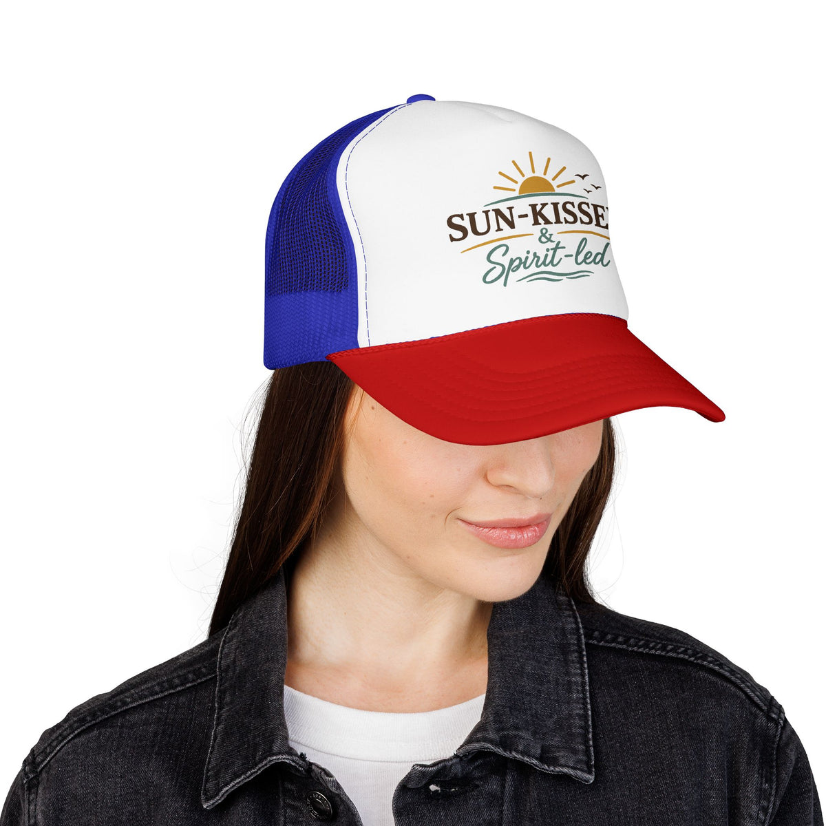 Sun-Kissed & Spirit-Led™ Coastal Christian Trucker Hat | Boutique Faith Snapback | Women's Beach Hat | Still Blessed Co.
