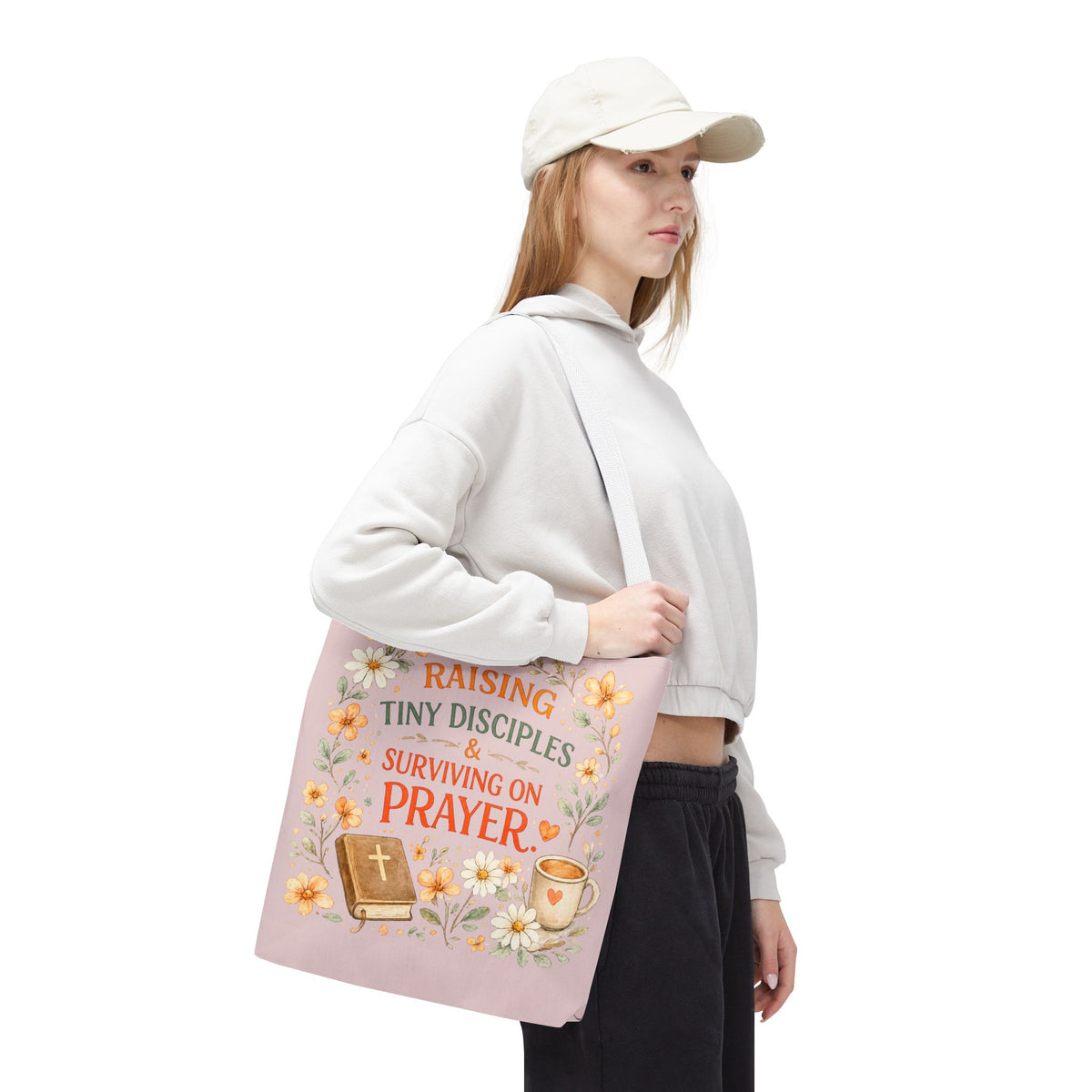 Raising Tiny Disciples & Surviving on Prayer™ Double-Sided Christian Mama Tote Bag | Faith-Based Canvas Tote | Gift for Moms