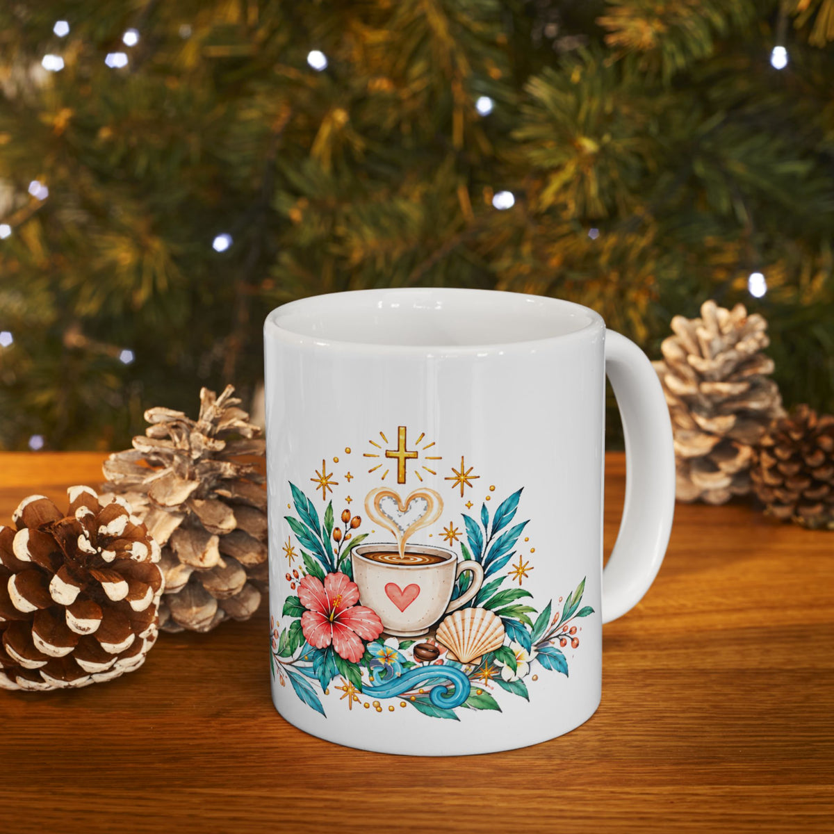 Inspirational Coffee Mug — "With Jesus in My Heart & Coffee in My Hand" Floral Ceramic Mug