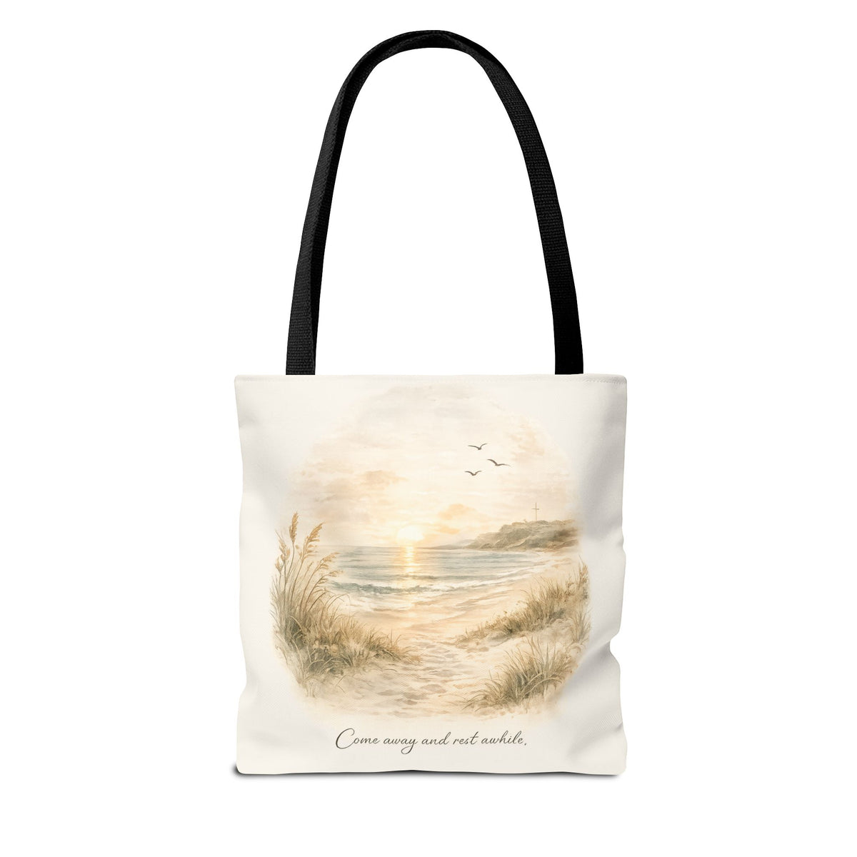 Be Still & Know™ Double-Sided Coastal Tote Bag | Psalm 46:10 Christian Canvas Tote | Beach Path Watercolor Bag | Boutique Gift for Women