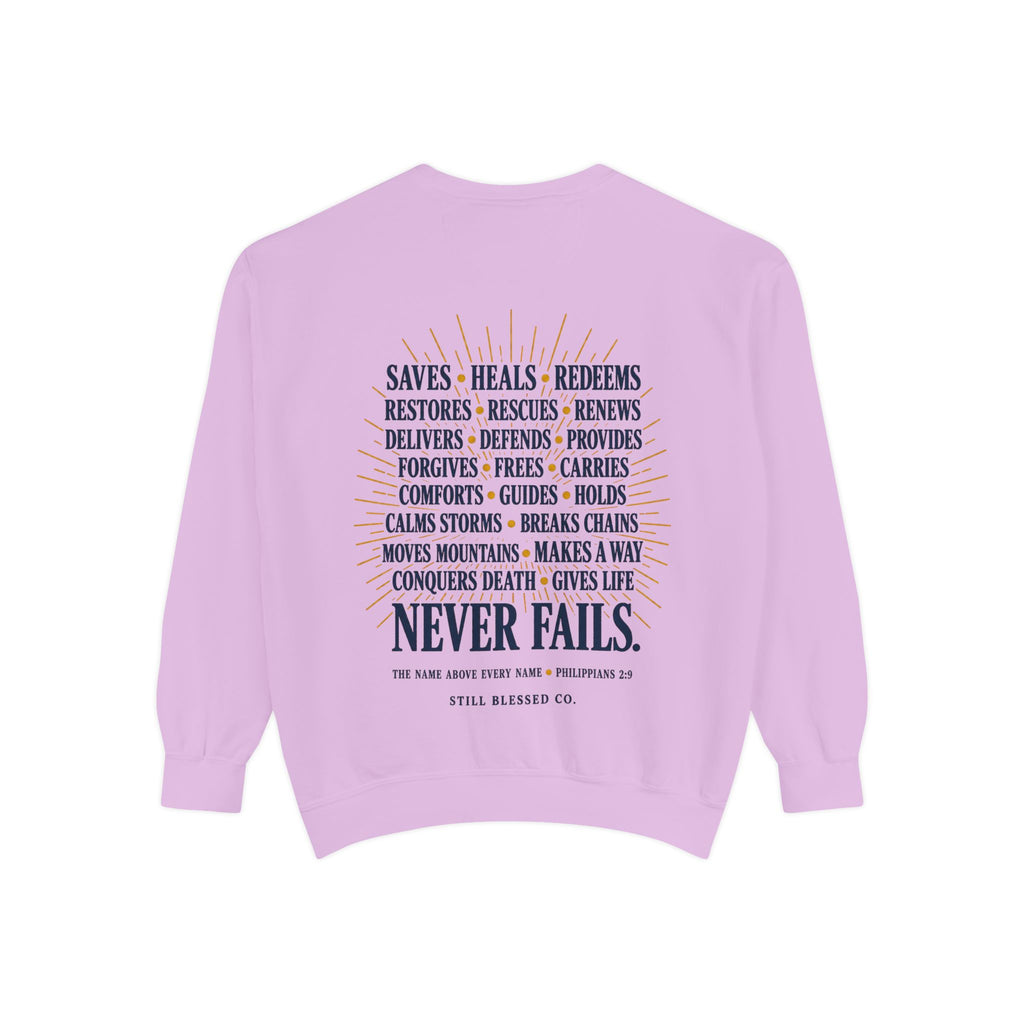 Jesus—the Name That Never Fails Comfort Colors Crewneck Sweatshirt