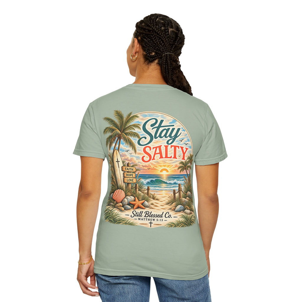Stay Salty Comfort Colors® T-Shirt | Coastal Christian Beach Tee | Matthew 5:13–16 | Faith-Based Summer Shirt | Still Blessed Co.