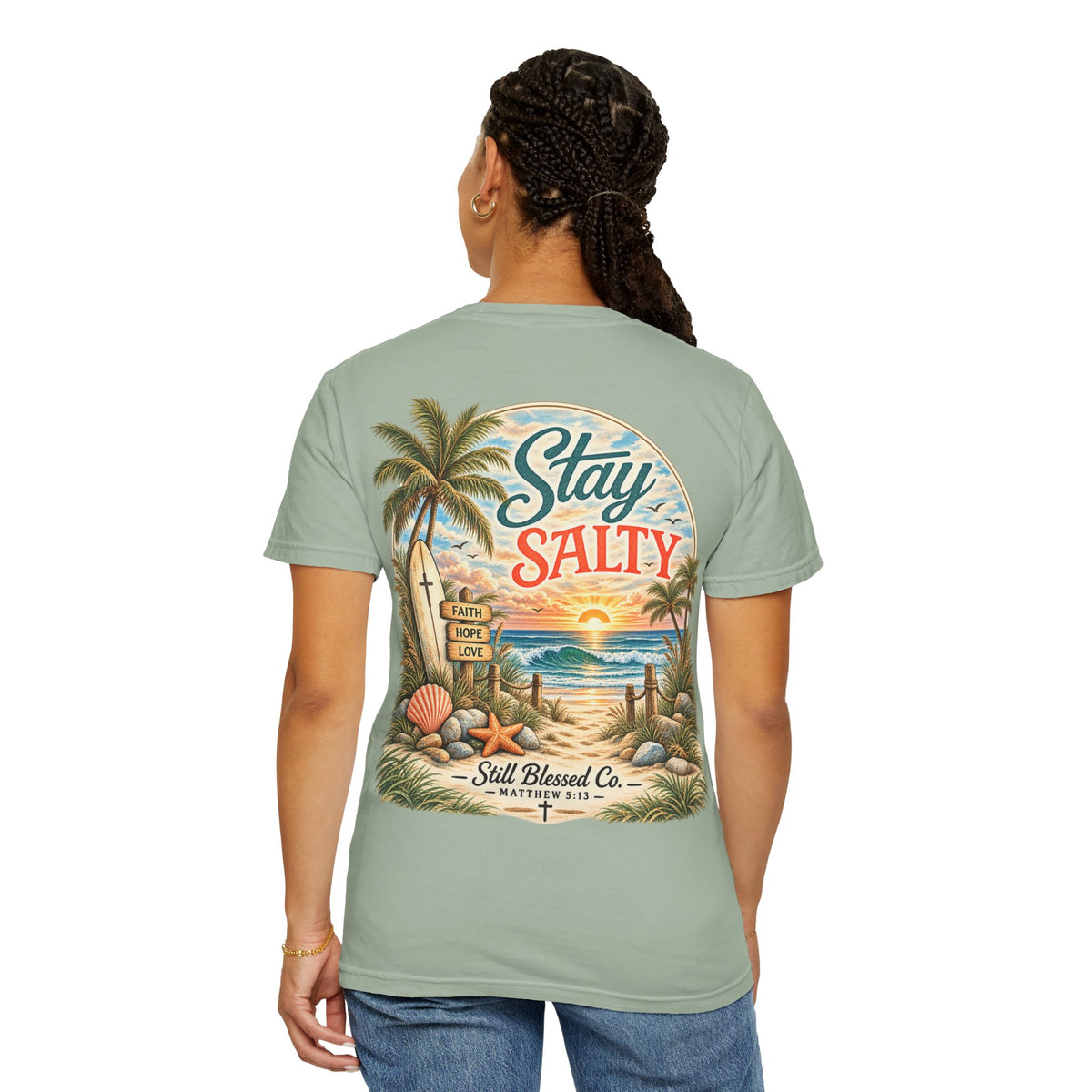 Stay Salty Comfort Colors® T-Shirt | Coastal Christian Beach Tee | Matthew 5:13–16 | Faith-Based Summer Shirt | Still Blessed Co.