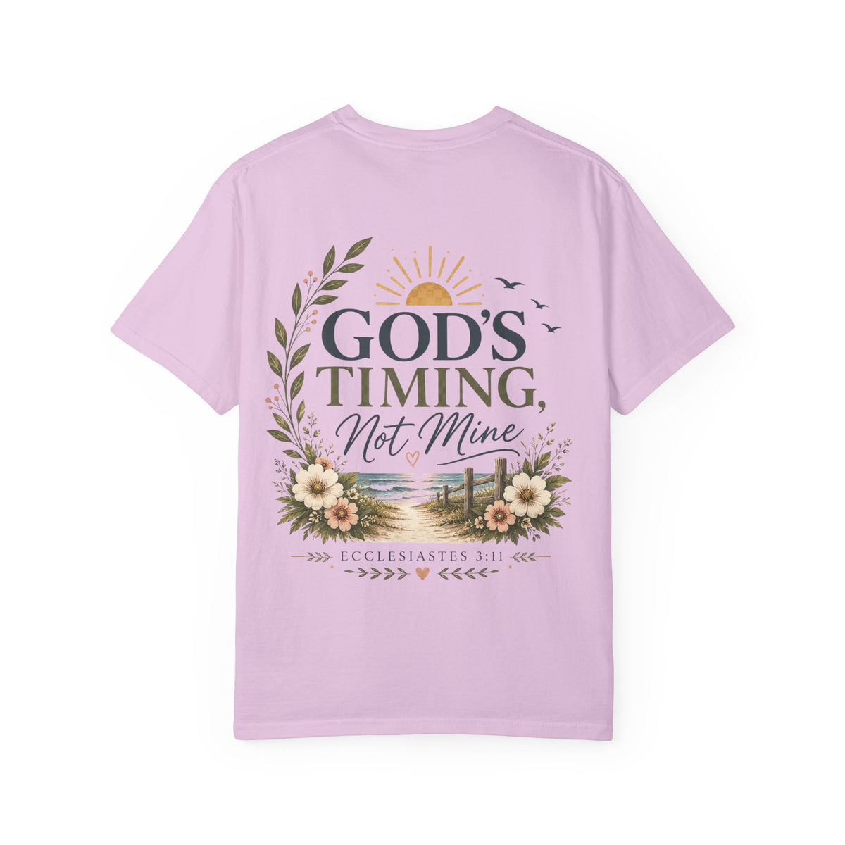 God's Timing, Not Mine Comfort Colors® T-Shirt | Christian Coastal Shirt | Faith-Based Beach Tee | Ecclesiastes 3:11 | Still Blessed Co.