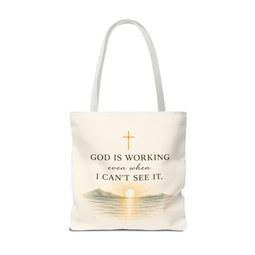 Prayed About It. Still Trusting.™ Double-Sided Faith Tote Bag | Minimalist Christian Canvas Tote | Coastal Watercolor Gift for Women