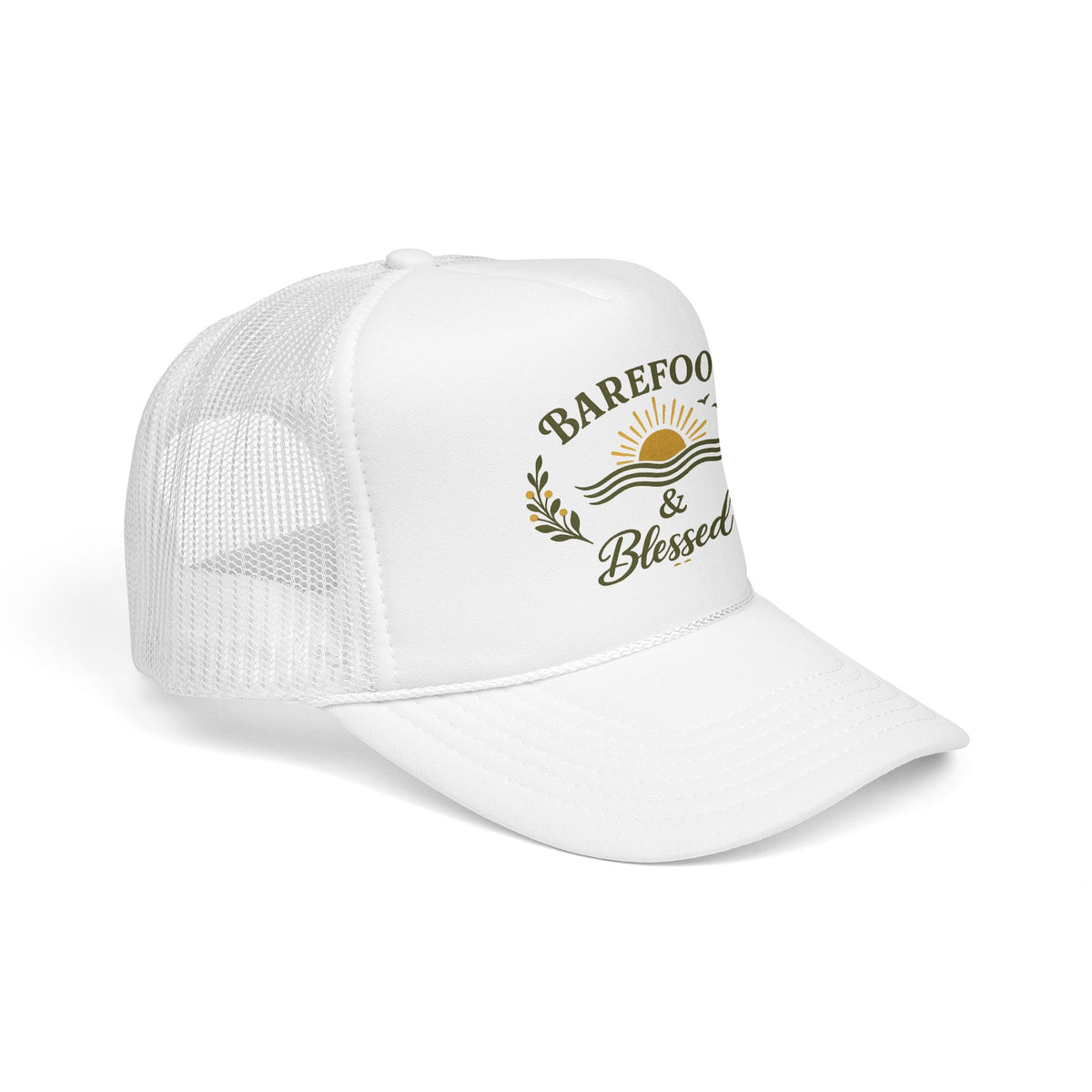 Barefoot & Blessed™ Coastal Christian Trucker Hat | Women's Boutique Beach Snapback | Faith Lifestyle Hat | Still Blessed Co.