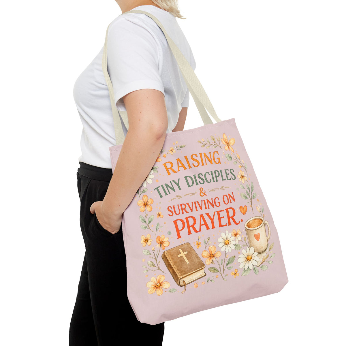 Raising Tiny Disciples & Surviving on Prayer™ Double-Sided Christian Mama Tote Bag | Faith-Based Canvas Tote | Gift for Moms