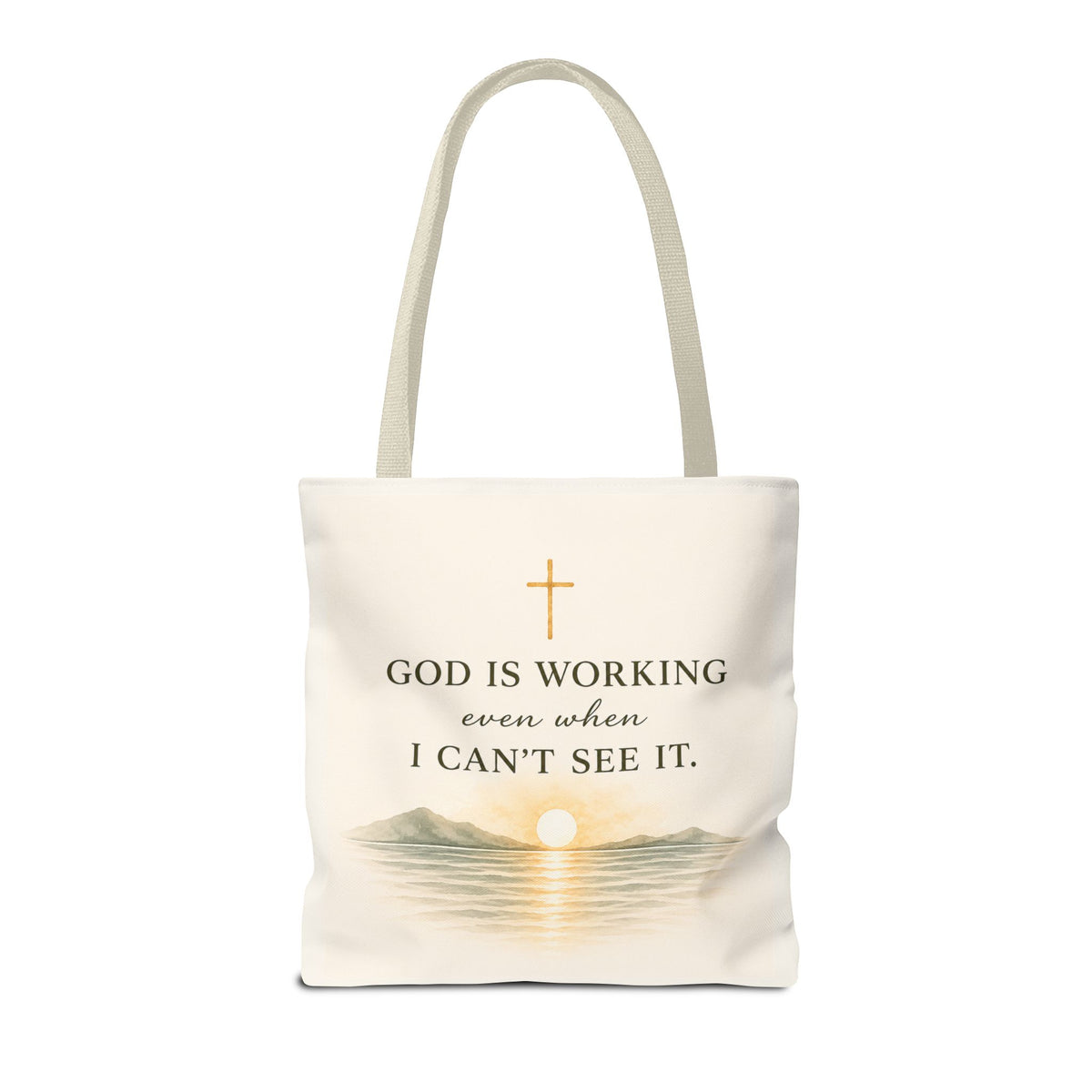 Prayed About It. Still Trusting.™ Double-Sided Faith Tote Bag | Minimalist Christian Canvas Tote | Coastal Watercolor Gift for Women
